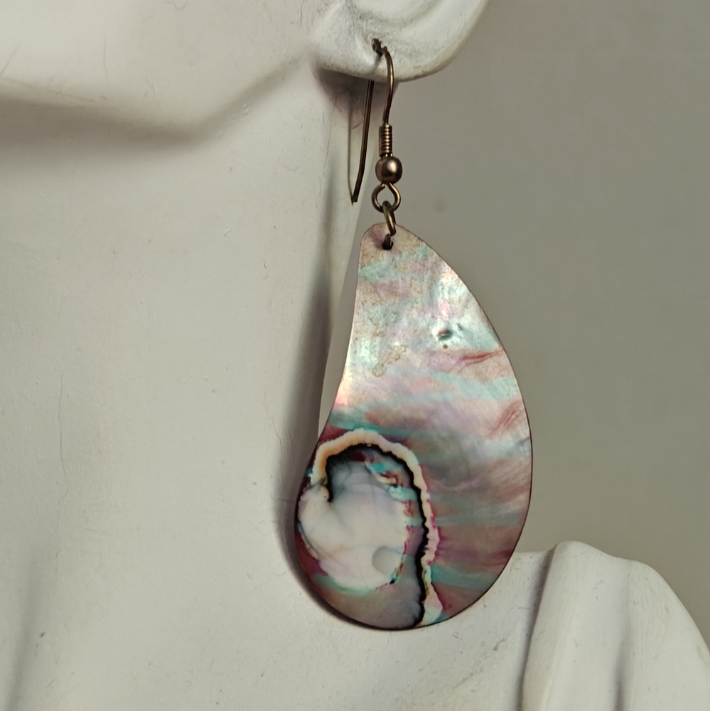 Elegant Iridescent Blue & Pink Paua Shell Teardrop Earrings